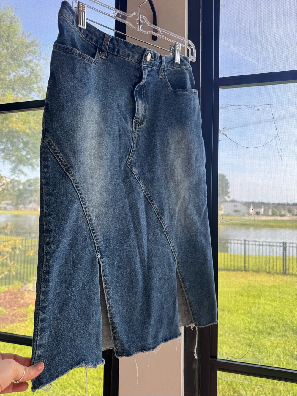 Cider Blue Denim Pencil Skirt with Front Slit